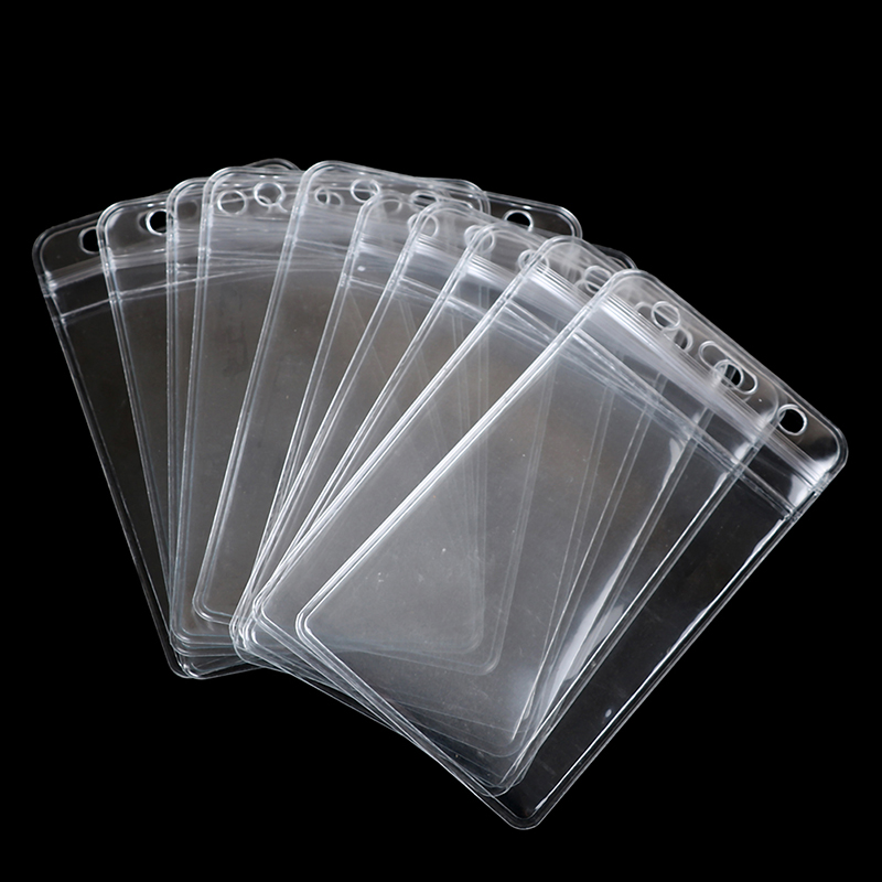 10 개/몫 세로 투명 비닐 플라스틱 지우기 ID 카드 가방 케이스 배지 홀더 액세서리